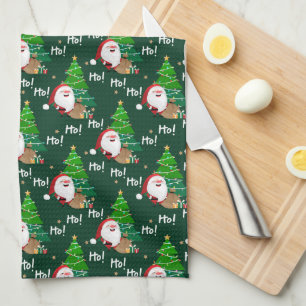 Ho Ho Ho Santa and Christmas Trees Kitchen Towel