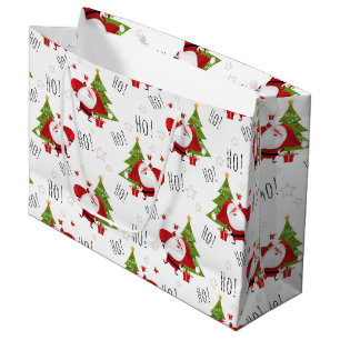 Ho Ho Ho Santa and Christmas Trees Large Gift Bag
