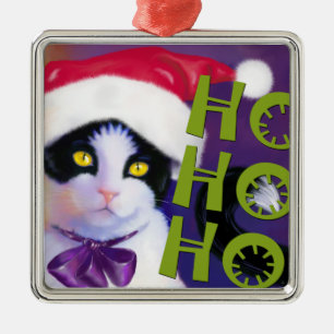 Ho Ho Ho Santa Cat sq.Ornament Metal Ornament