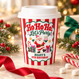 Ho Ho Ho Santa Christmas Birthday Party Stripes Paper Cups
