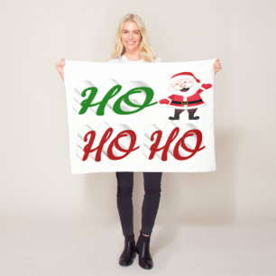 Ho Ho Ho Santa Claus Christmas red green script Fleece Blanket
