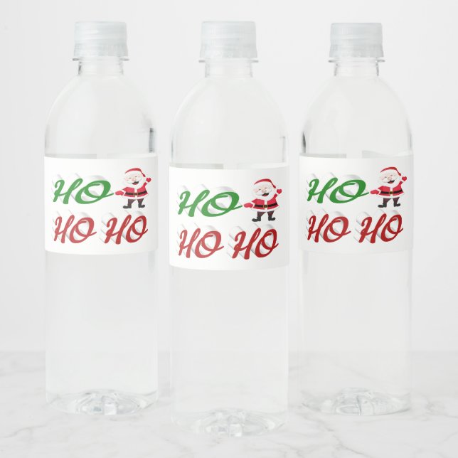 Ho Ho Ho Santa Claus Christmas red green script Water Bottle Label (Bottles)