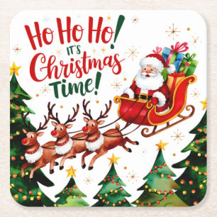 Ho Ho Ho Santa Claus Christmas Square Paper Coaster