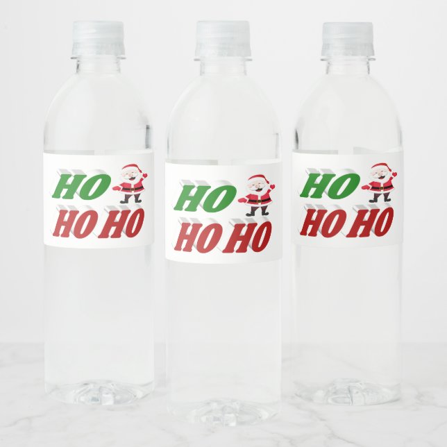 Ho Ho Ho Santa Claus Christmas typography Water Bottle Label (Bottles)