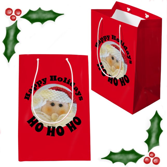 Ho Ho Ho Santa Claus Face Cute Red Christmas Medium Gift Bag (Creator Uploaded)