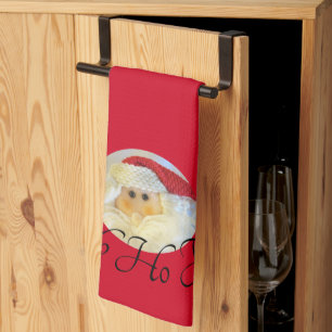 Ho Ho Ho Santa Claus Face Red Christmas Kitchen Towel