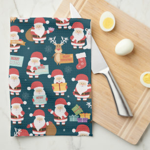 Ho Ho Ho Santa Claus & Friends Christmas Pattern Kitchen Towel