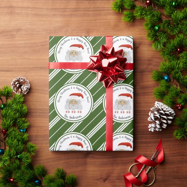 HO HO HO Santa Claus Green Lines Merry Christmas  Wrapping Paper (Holiday Gift)