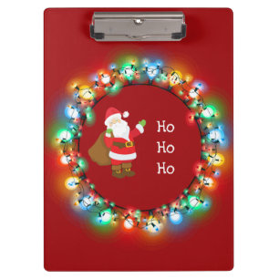 Ho Ho Ho Santa Claus in Christmas Lights Custom Clipboard