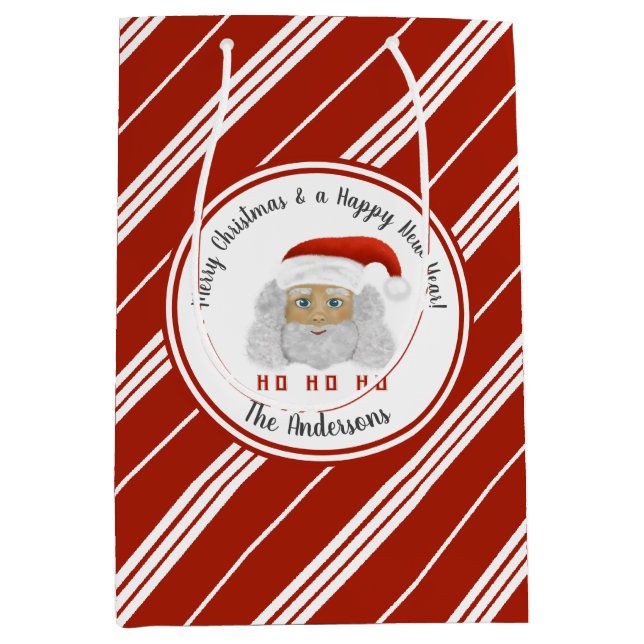HO HO HO Santa Claus Red Lines Merry Christmas  Medium Gift Bag (Front)