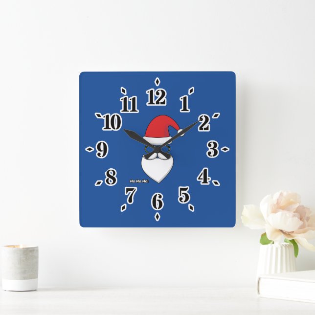 Ho Ho Ho Santa Claus Square Wall Clock (Home)