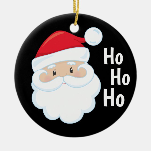 Ho Ho Ho Santa Face Christmas Holidays Red White Ceramic Ornament (Front)