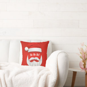 Ho Ho Ho Santa Hat and Beard Throw Pillow