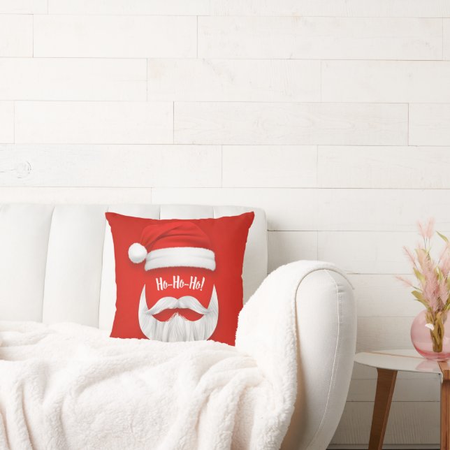 Ho Ho Ho Santa Hat and Beard Throw Pillow (Couch)