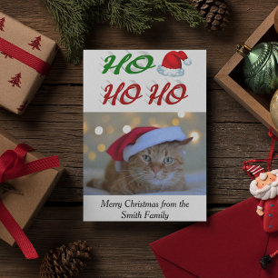 Ho Ho Ho Santa Hat Christmas photo script  Holiday Card