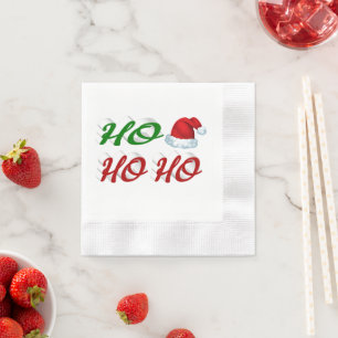 Ho Ho Ho Santa Hat Christmas red green script Napkin