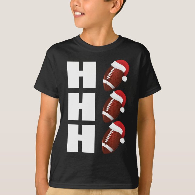 HO HO HO Santa Hat Funny Football Christmas T-Shirt (Front)