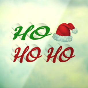 Ho Ho Ho Santa Hat red green script Christmas  Window Cling