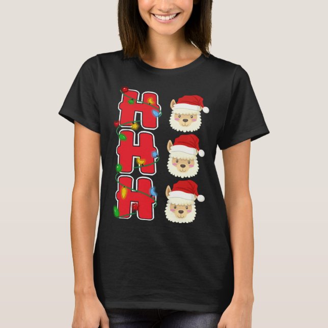 Ho Ho Ho Santa Llama Christmas T-Shirt (Front)