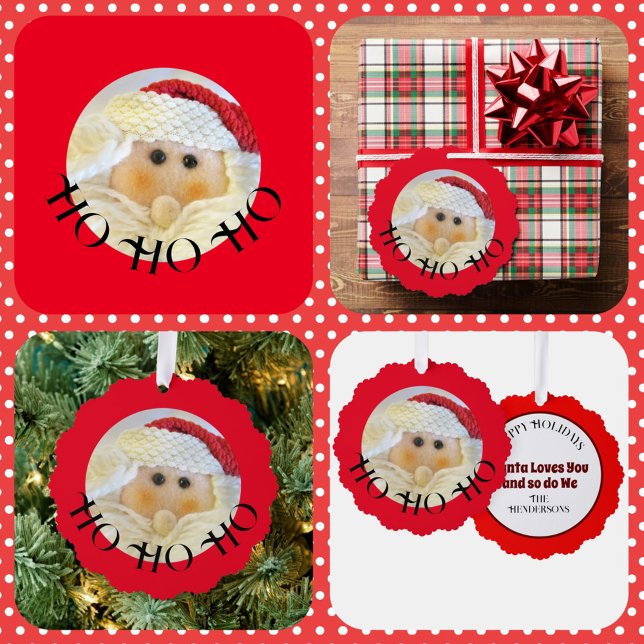 Ho Ho Ho Santa Loves You Cute Red Christmas Ornament Card (Creator Uploaded)