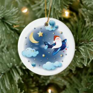 Ho ho ho! Santa on the airplane Ceramic Ornament