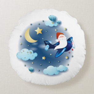 Ho ho ho! Santa on the airplane Round Pillow