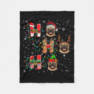 Ho Ho Ho Santa Reindeer Hat Elf Matching Pug Xmas  Fleece Blanket