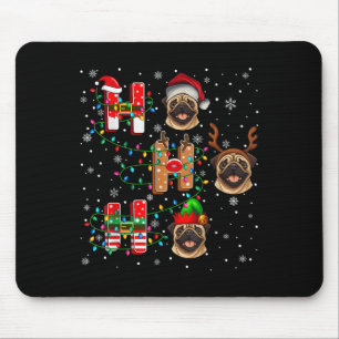 Ho Ho Ho Santa Reindeer Hat Elf Matching Pug Xmas  Mouse Pad