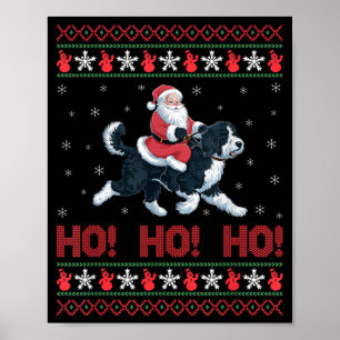 Ho Ho Ho Santa Riding Bernedoodle Dog Ugly Poster