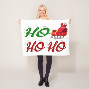 Ho Ho Ho Santa Sleigh Christmas red green script Fleece Blanket