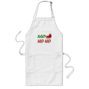 Ho Ho Ho Santa Sleigh Christmas red green script Long Apron