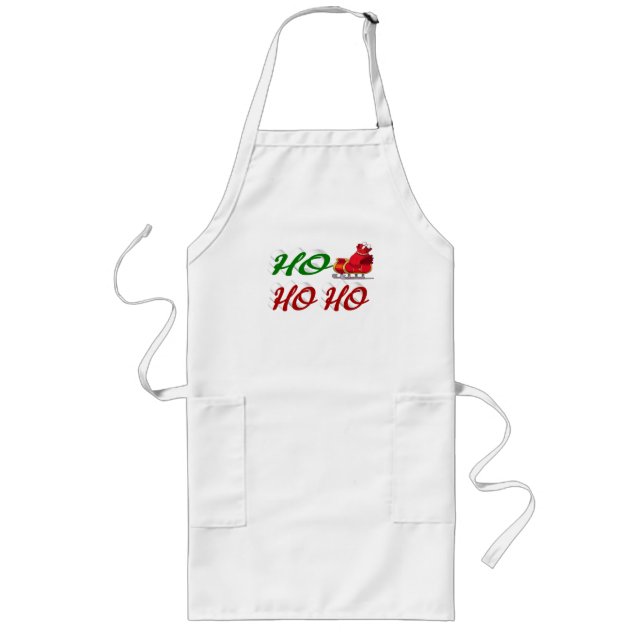 Ho Ho Ho Santa Sleigh Christmas red green script Long Apron (Front)
