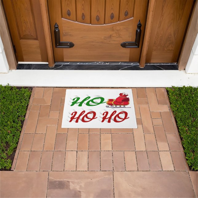 Ho Ho Ho Santa Sleigh red green script Doormat (Outdoor)