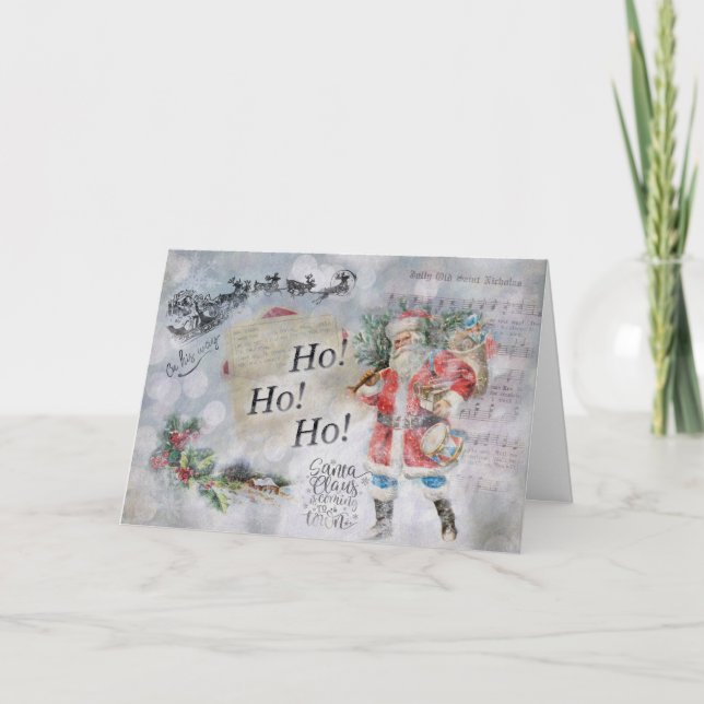 "Ho Ho Ho" Santa Vintage Christmas Card (Front)