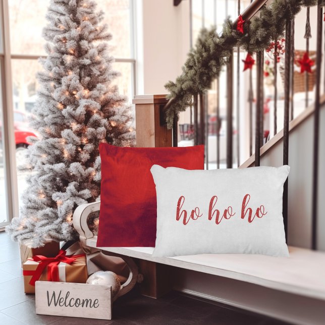 Ho Ho Ho Scripted Red and White Christmas Accent Pillow (Ho Ho Ho Scripted Red and White Christmas Accent Pillow)