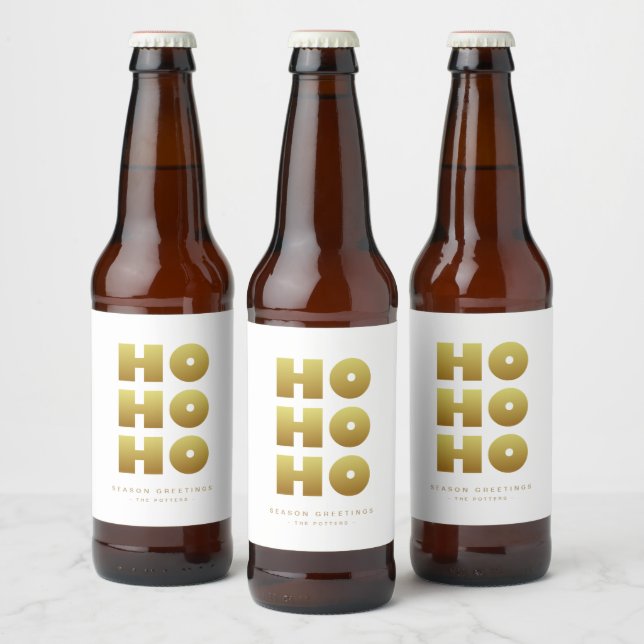 Ho Ho Ho | Simple Christmas White & Gold  Beer Bottle Label (Bottles)