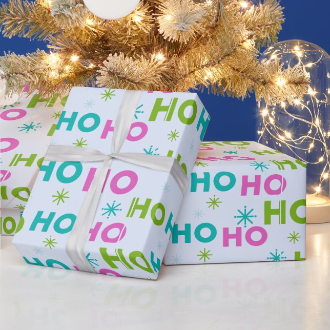 Ho Ho Ho Snowflakes Pastel Modern Christmas Wrapping Paper (Holidays)