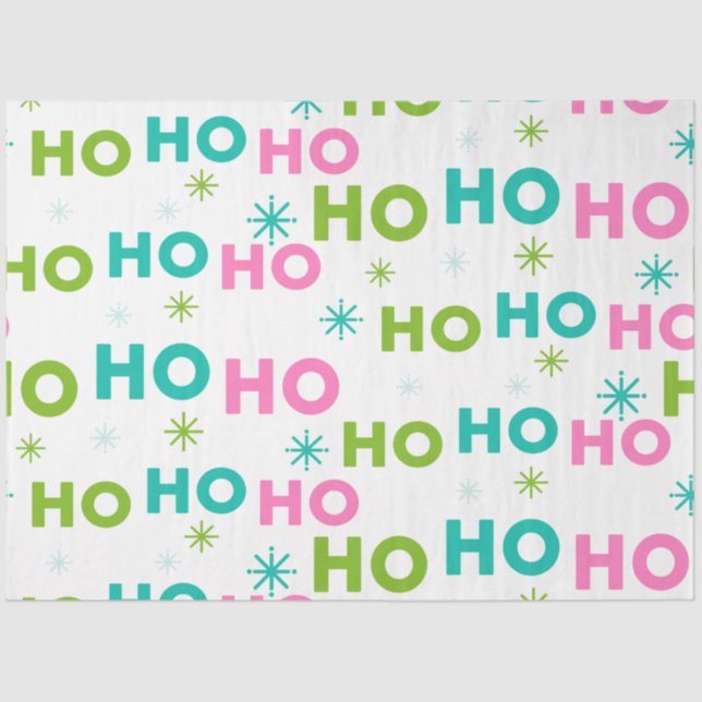 Ho Ho Ho Snowflakes Pink Green Blue Christmas Tissue Paper (Front)