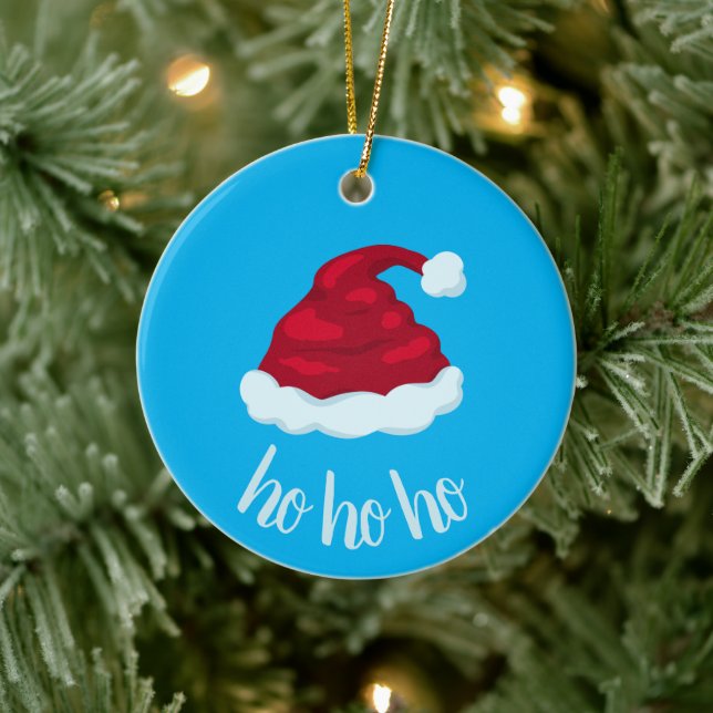"Ho Ho Ho" Sweet Santa Hat Ceramic Ornament (Tree)