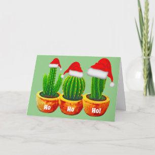 Ho Ho Ho Three Cactus Christmas Greeting Card