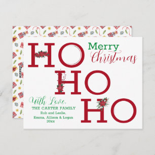 HO HO HO Three Photo Personalized  Holiday Card
