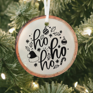 Ho Ho Ho Typography Keepsake Tree Glass Ornament