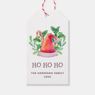Ho Ho Ho. Watercolor floral Christmas Santa Claus Gift Tags