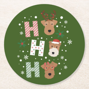 Ho Ho Ho Welsh Terrier Merry Christmas Round Paper Coaster