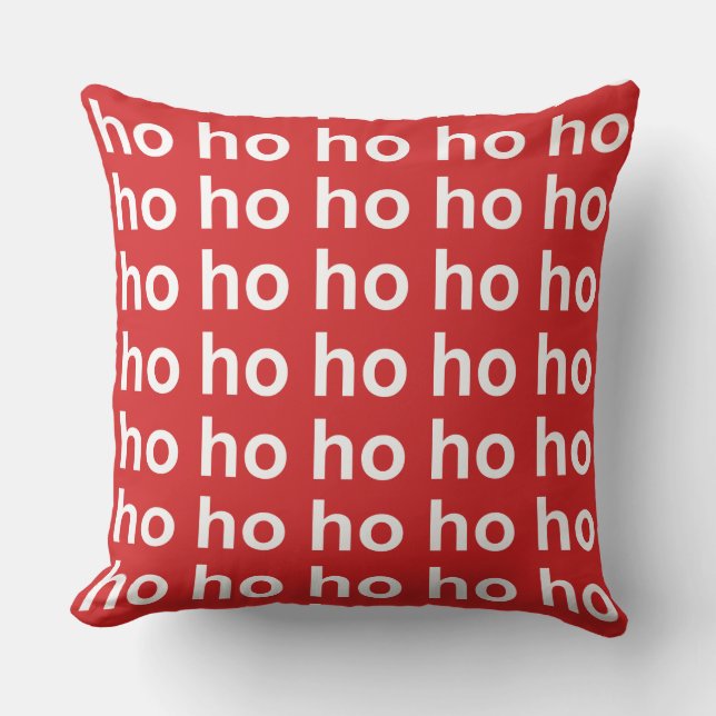 Ho-Ho-Ho White on Red Christmas Throw Pillow (Front)