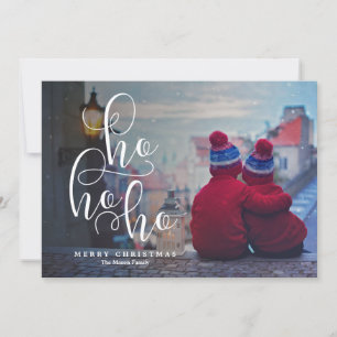 Ho Ho Ho White Overlay Holiday Photo Card