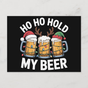 Ho Ho Hold My Beer Christmas Deer Santa Hat Xmas Holiday Postcard