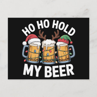 Ho Ho Hold My Beer Christmas Deer Santa Hat Xmas Holiday Postcard