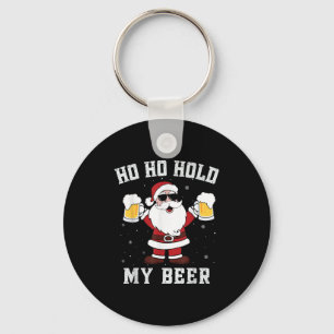 Ho Ho Hold My Beer Funny Santa Drinking Beer Xmas  Keychain