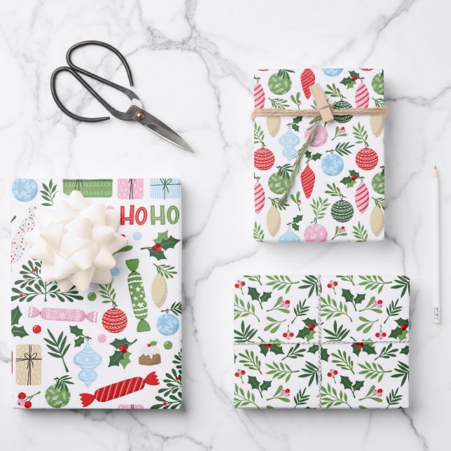 Ho Ho Holly Wrapping Paper Sheets (Front)
